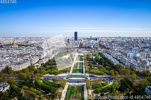 Image of Aerial city view of Paris from Eiffel Tower, France