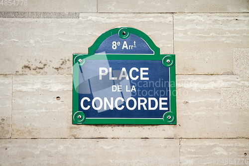 Image of Place de la Concorde street sign, Paris, France