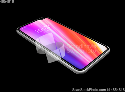 Image of All-screen colorful smartphone mockup isolated on black. 3D rend