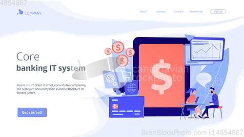 Image of Core banking IT system concept landing page.