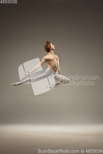 Image of Young and graceful ballet dancer isolated on studio background. Art, motion, action, flexibility, inspiration concept.