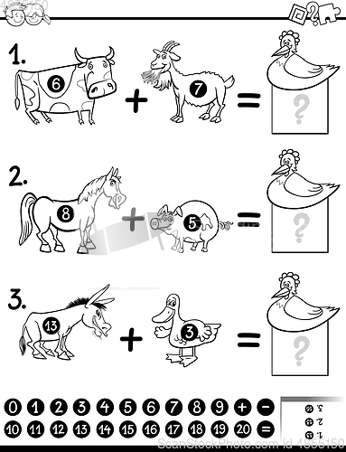 Image of addition task coloring page