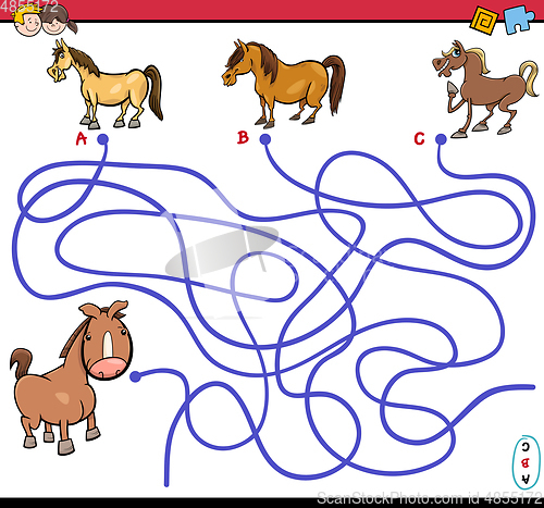 Image of path maze game with horses