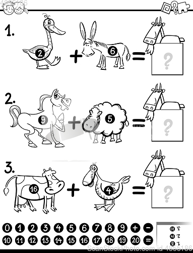 Image of addition activity coloring page