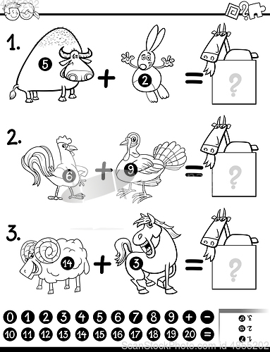 Image of addition activity coloring page