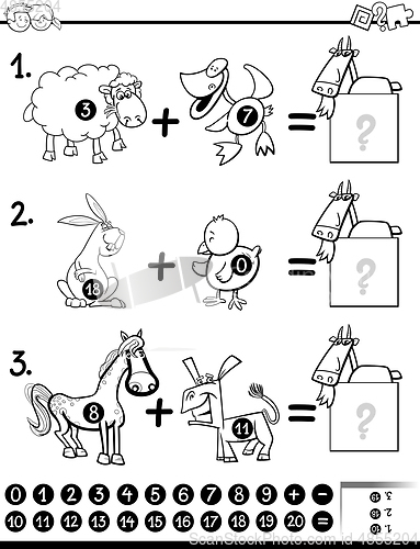 Image of addition activity coloring page