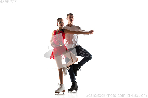 Image of Duo figure skating isolated on white studio backgound with copyspace