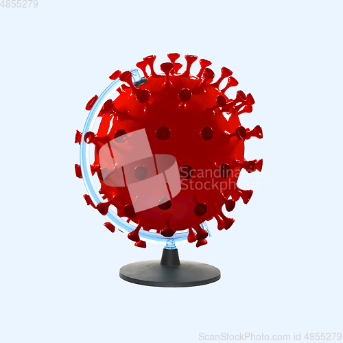 Image of Globe made of models of COVID-19 coronavirus, concept of pandemic spreading