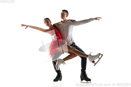 Image of Duo figure skating isolated on white studio backgound with copyspace