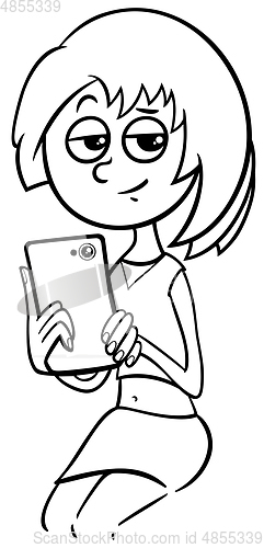 Image of girl with phone coloring page