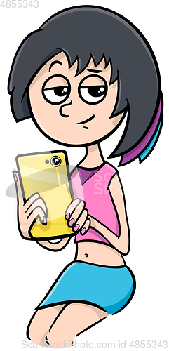 Image of girl with smart phone cartoon