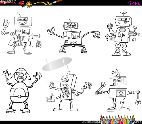 Image of robot characters coloring page