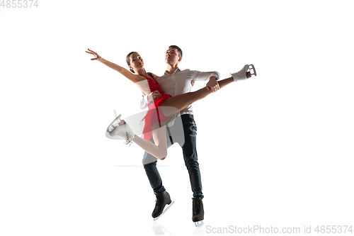 Image of Duo figure skating isolated on white studio backgound with copyspace