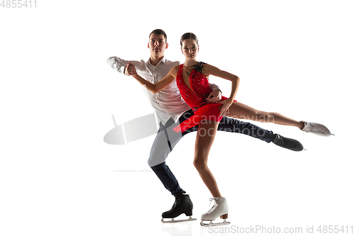 Image of Duo figure skating isolated on white studio backgound with copyspace