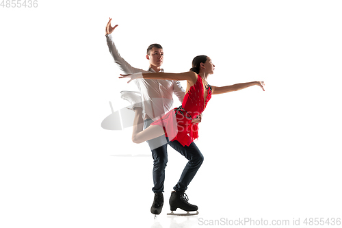 Image of Duo figure skating isolated on white studio backgound with copyspace