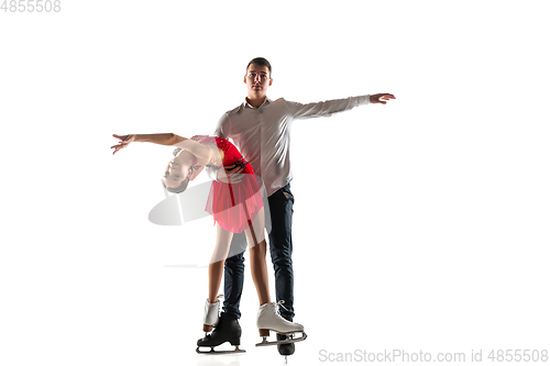 Image of Duo figure skating isolated on white studio backgound with copyspace