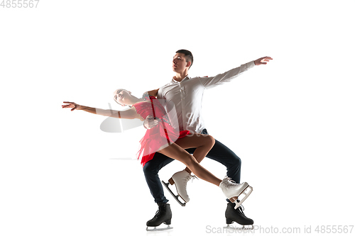 Image of Duo figure skating isolated on white studio backgound with copyspace