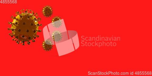 Image of Model of COVID-19 coronavirus colored in national China flag, concept of pandemic spreading