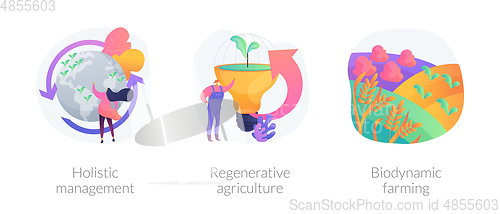 Image of Conservation and rehabilitation farming system abstract concept vector illustrations.