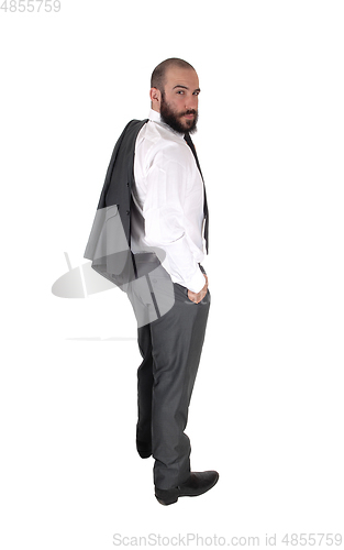 Image of Business man looking over his shoulder