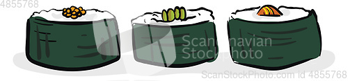 Image of Clipart of a set of three green-colored sushi vector or color il