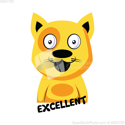 Image of Smilling yellow cat saying Excellent vector illustration on a wh