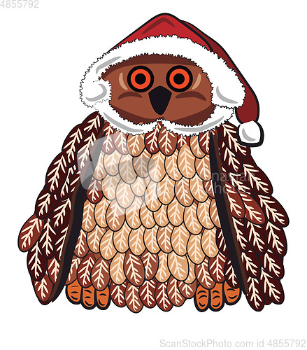 Image of Owl with Santa cap vector or color illustration