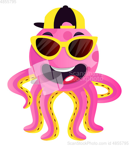 Image of Octopus with sunglasses and hat illustration vector on white bac
