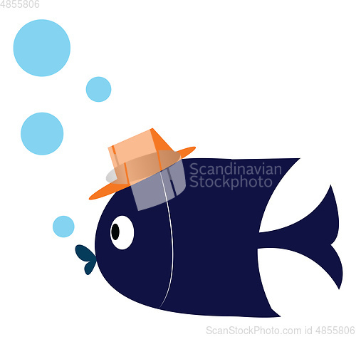 Image of Blue fish with a hat, vector color illustration.