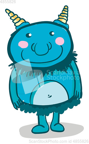 Image of A happy blue monster with rosy cheeks, vector color illustration