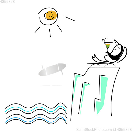 Image of Cute little penguin sunbathing on a lounge chair vector or color