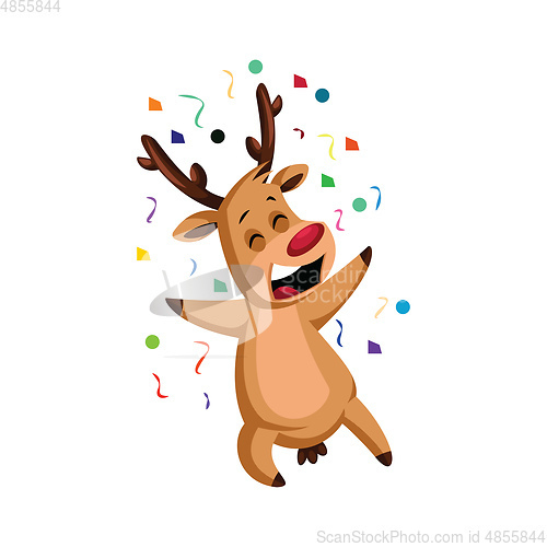 Image of Cheerful christmas deer throwing confetti vector illustration on