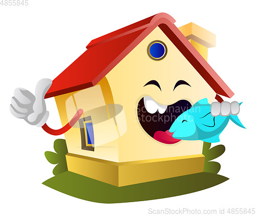 Image of House is eating fish, illustration, vector on white background.