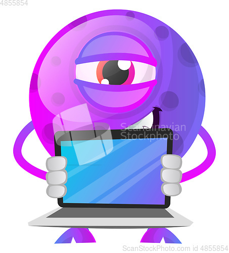 Image of Purple monster with a laptop illustration vector on white backgr