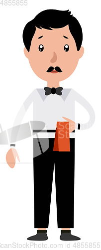 Image of Cartoon serious waiter illustration vector on white background