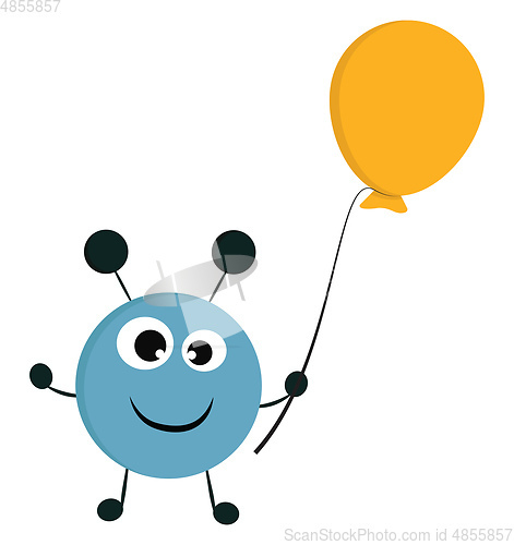 Image of A happy blue monster with balloon, vector color illustration.