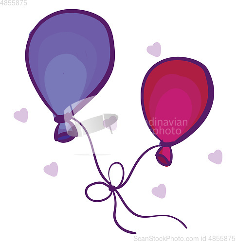 Image of Oval-shaped blue and pink colored balloons tied together with a 