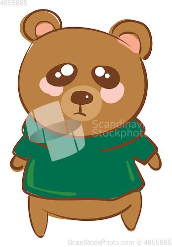 Image of A sad bear in green t-shirt vector or color illustration