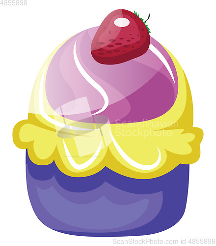 Image of Three colored cupcake with strawberryillustration vector on whit