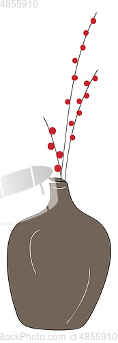 Image of Vase with branch of little red flowers illustration color vector