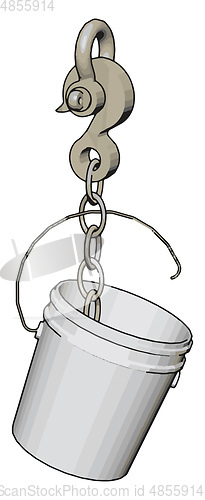 Image of White plastic bucket on a big grey hook vector illustration onn 