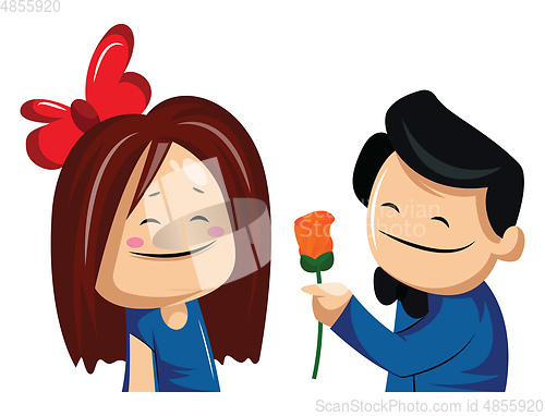 Image of Man giving a rose to a woman vector illustration on white backgr