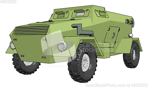 Image of 3D vector illustration on white background of a green armoured m