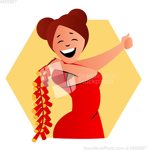 Image of Pretty chinese cartoon girl vector illustration on white backgro