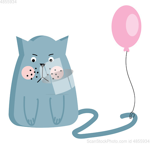 Image of An angry cat with a balloon tied to its tail vector or color ill