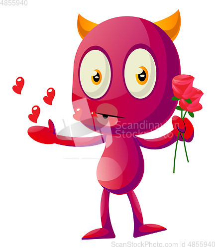 Image of Devil with roses, illustration, vector on white background.