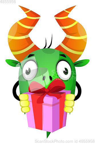 Image of Monster holding present, illustration, vector on white backgroun