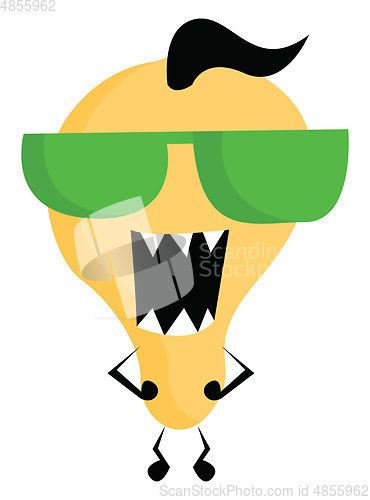 Image of Yellow-colored cartoon monster with green sunglasses vector or c