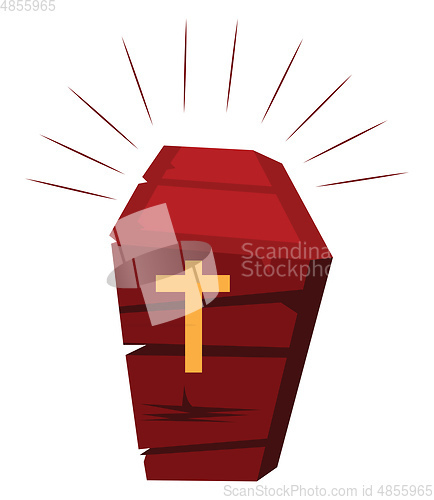 Image of Cartoon of red  coffin with yellow cross vector illustration on 