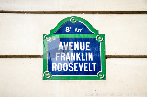 Image of Avenue Franklin Roosevelt street sign, Paris, France